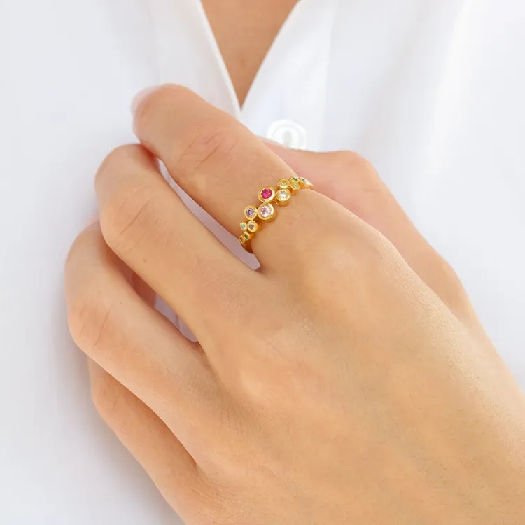 multifärgat zirkon ring i förgyllt silver - Bubbly Twist