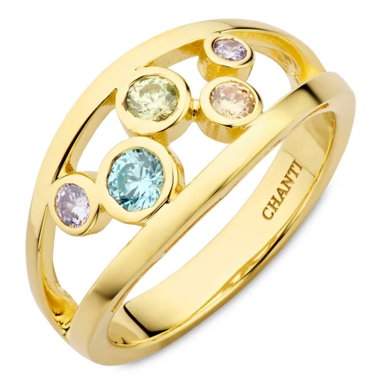 multifärgat zirkon ring i förgyllt silver - Bubbly Twist