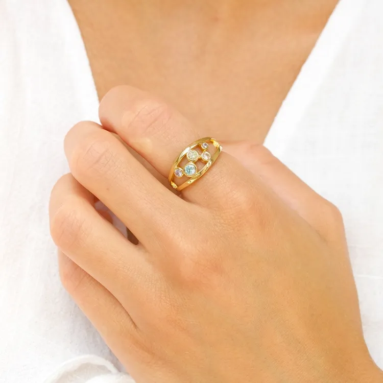 multifärgat zirkon ring i förgyllt silver - Bubbly Twist