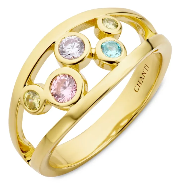multifärgat zirkon ring i förgyllt silver - Bubbly Twist