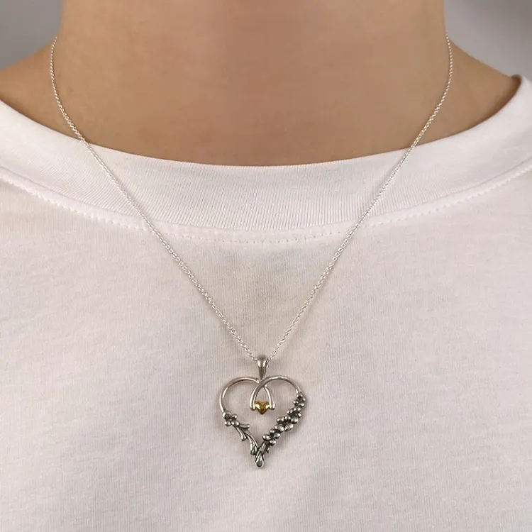 Hjärta hängen i oxiderat sterlingsilver och förgyllt silver