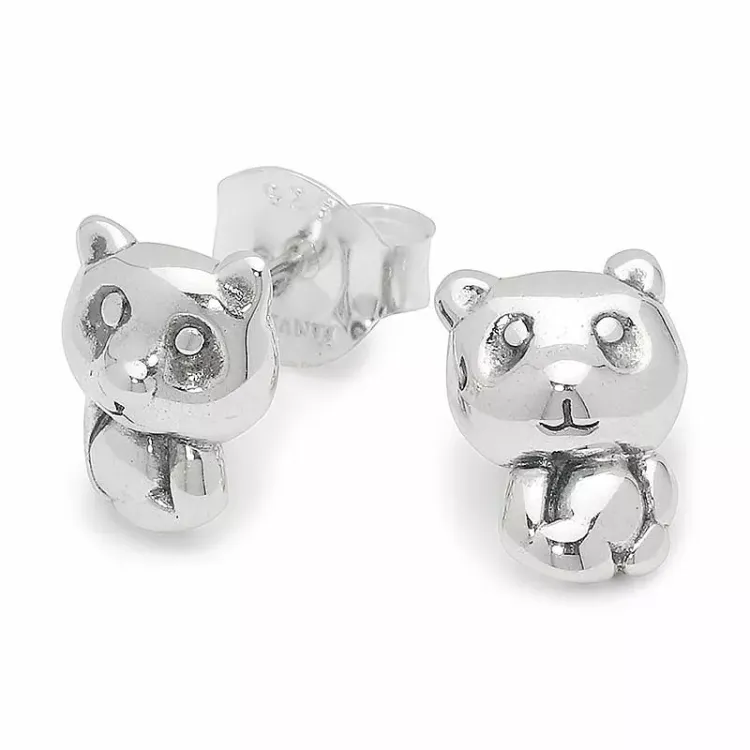 panda örhängestift i silver