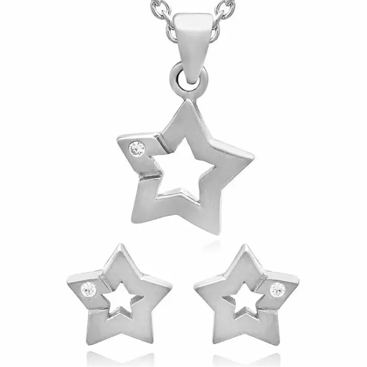 Star set med örhängen och halsband i silver vita zirkoner