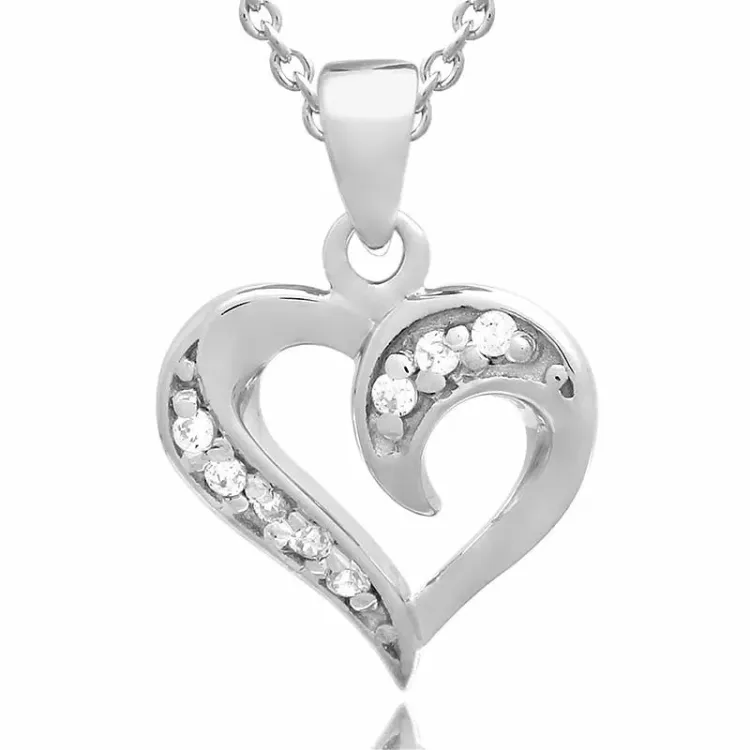 Hjärta set med örhängen och halsband i silver vit zirkon