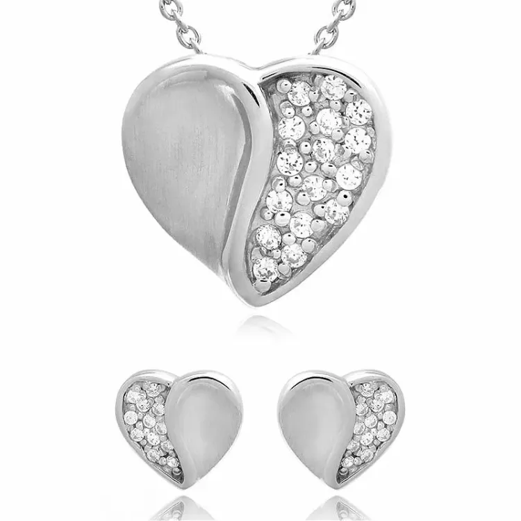 Hjärta set med örhängen och halsband i silver vit zirkon