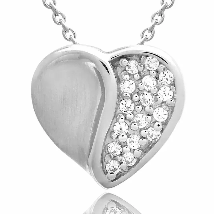 Hjärta set med örhängen och halsband i silver vit zirkon