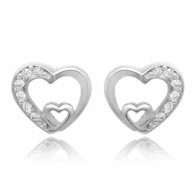 Hjärta set med örhängen och halsband i silver vit zirkon