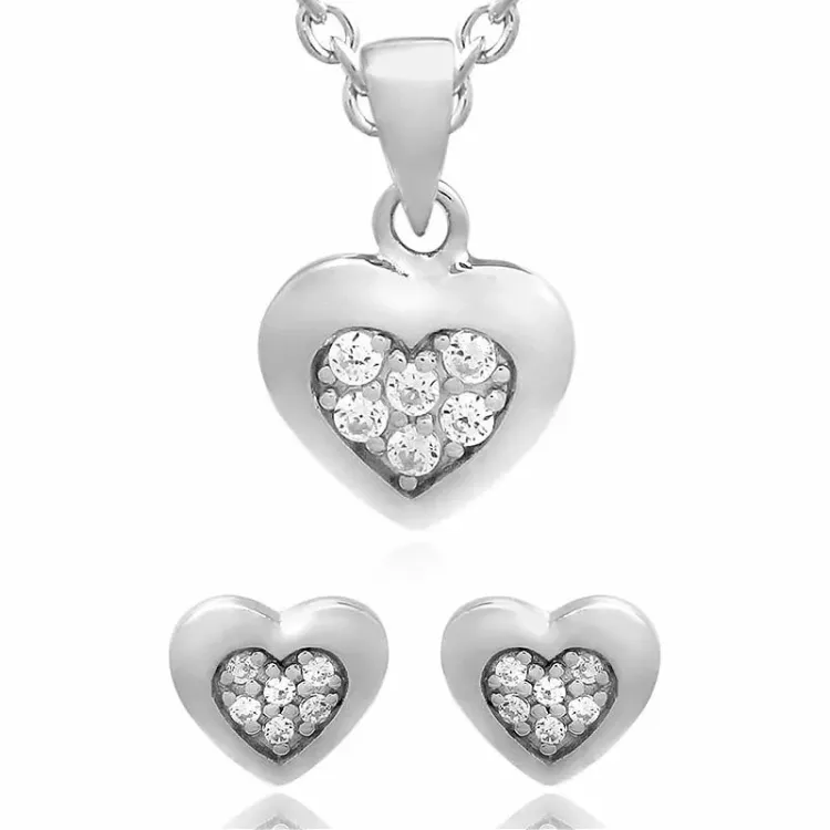 Hjärta set med örhängen och halsband i silver vit zirkon
