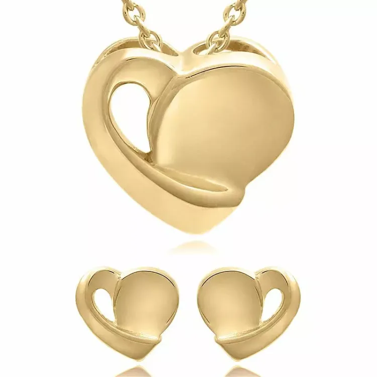 Hjärta set med örhängen och halsband i förgyllt silver