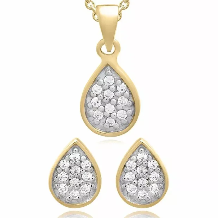 Droppe set med örhängen och halsband i förgyllt silver vit zirkon