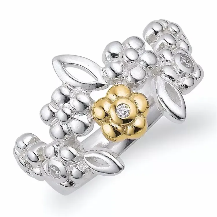 blommor zirkon ring i silver med 9 karat guld