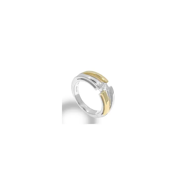 Bred vit zirkon ring i silver med 8 karat guld