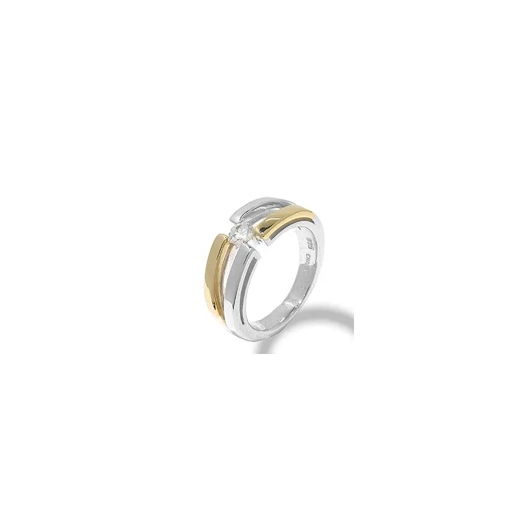 Bred vit zirkon ring i silver med 8 karat guld