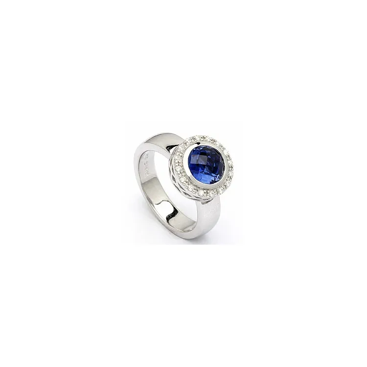 Rund blå ring i silver