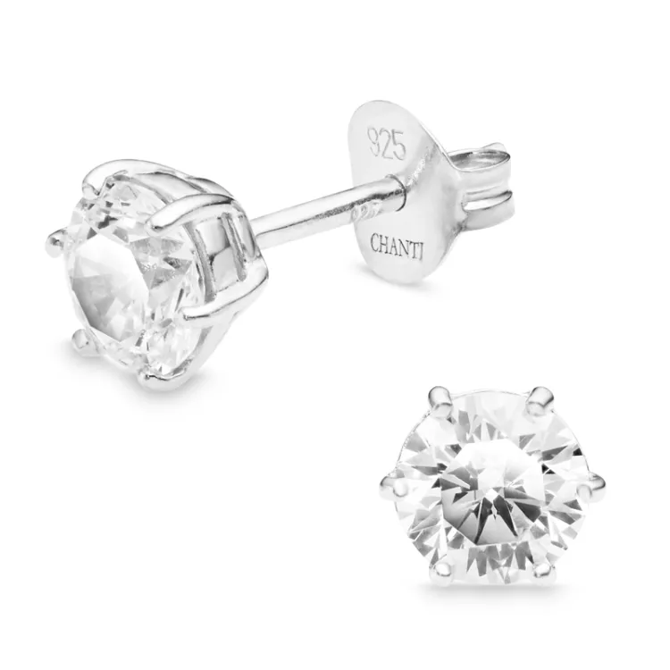 6 mm zirkon solitäreörhängestift i silver