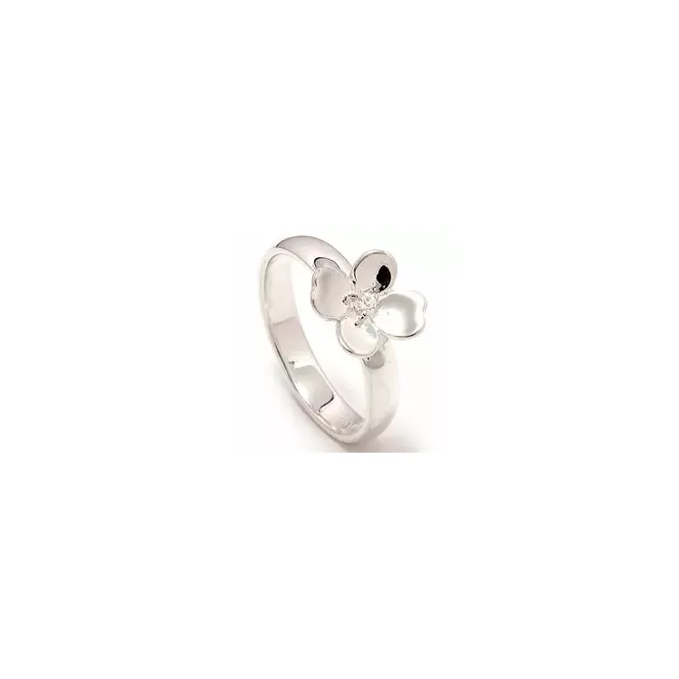 Blommor vit zirkon ring i silver