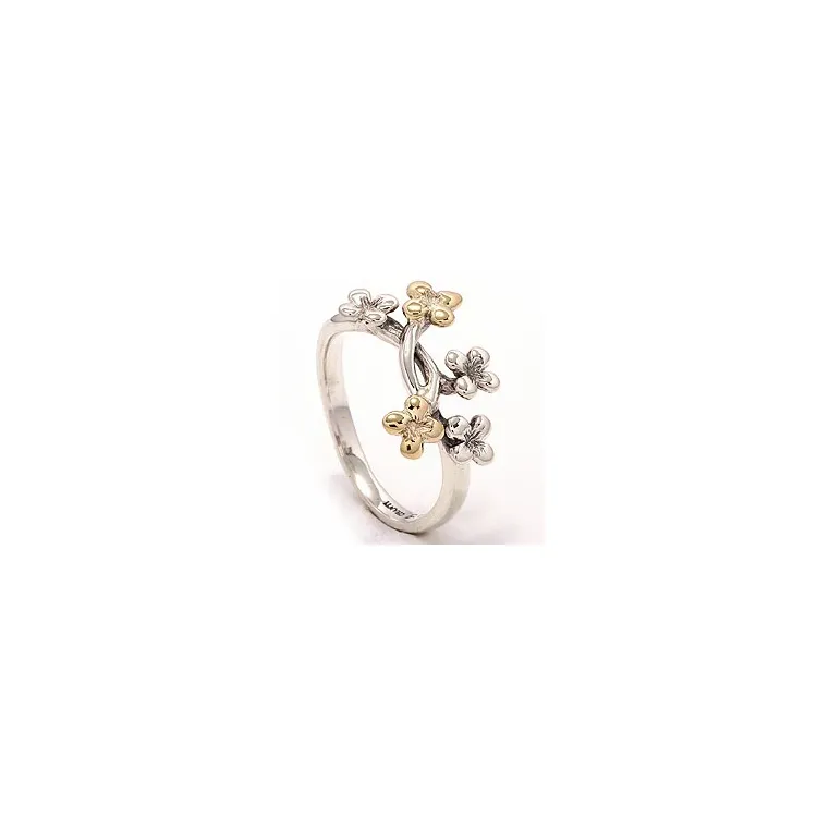 Blommor ring i oxiderat sterlingsilver med 8 karat guld