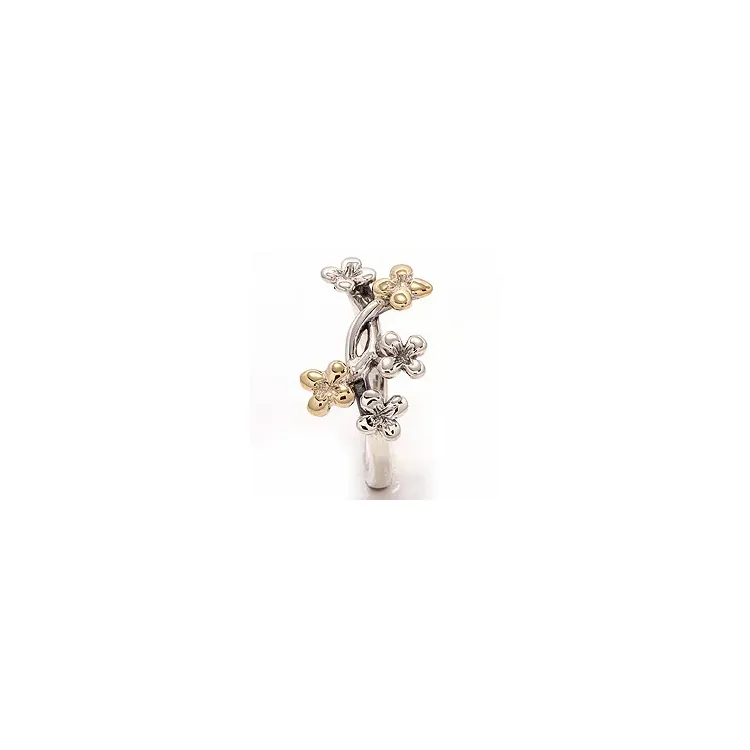 Blommor ring i oxiderat sterlingsilver med 8 karat guld