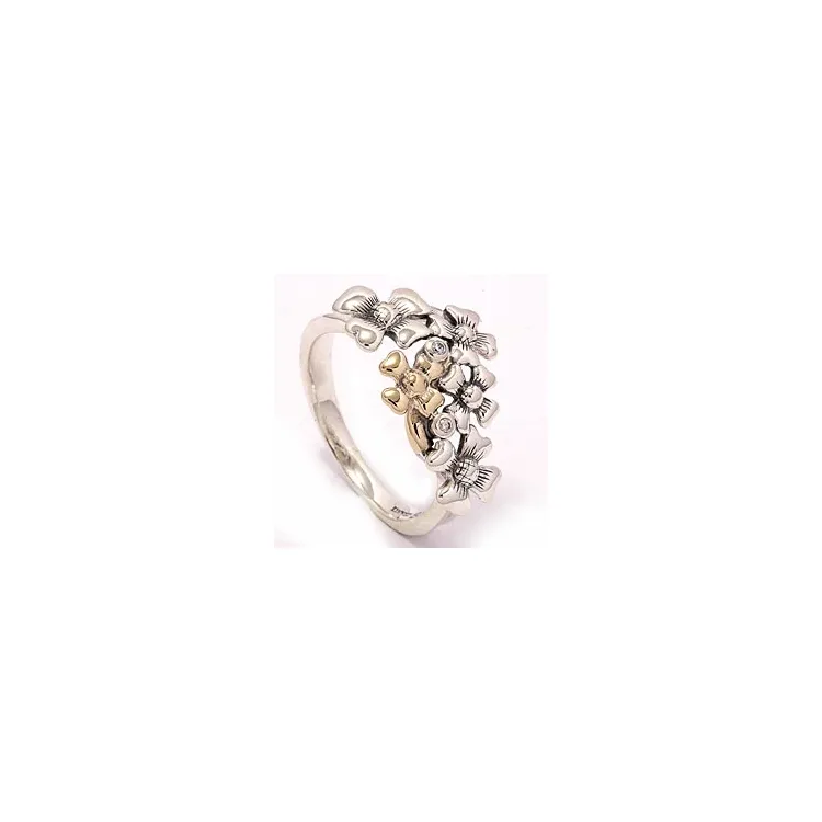 Blommor ring i oxiderat sterlingsilver med 8 karat guld