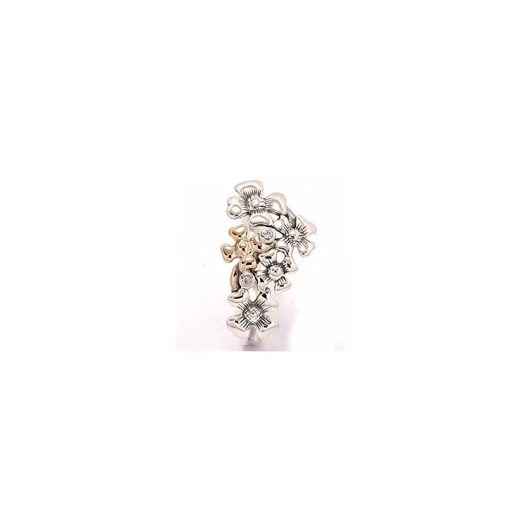 Blommor ring i oxiderat sterlingsilver med 8 karat guld
