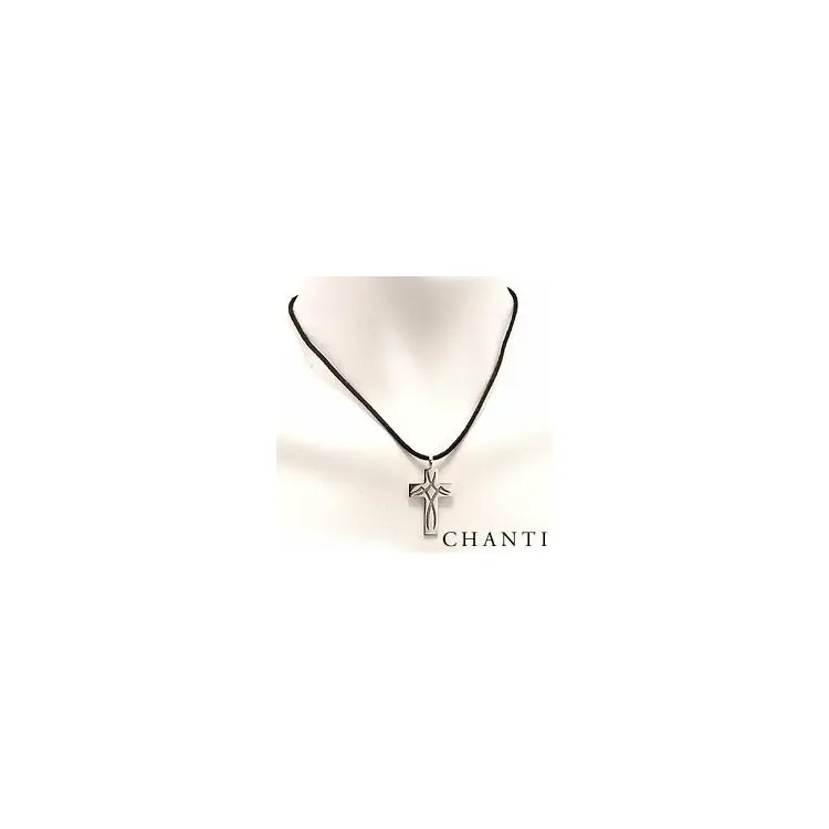 Kors halsband i läderband med hängen i oxiderat sterlingsilver