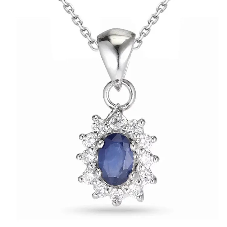 rosett safir halsband i silver med hängen i silver