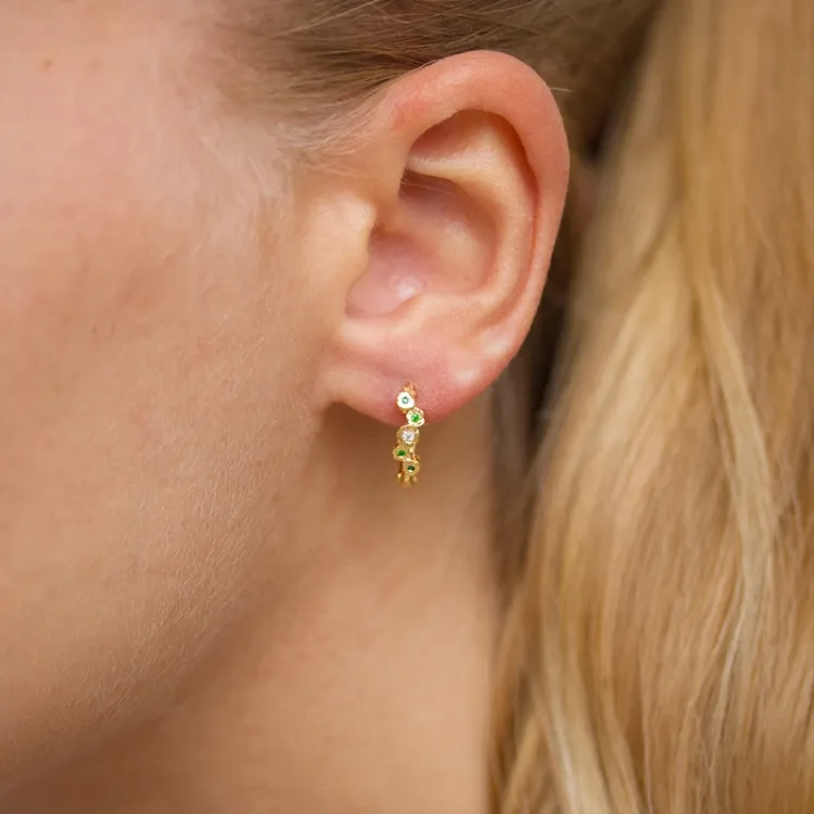12 mm gröna zirkon creol i förgyllt silver - Bubbly Twist