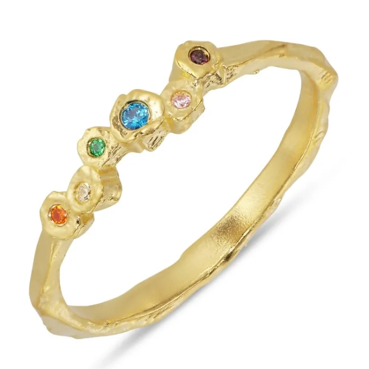 multifärgat zirkon ring i förgyllt silver - Bubbly Twist