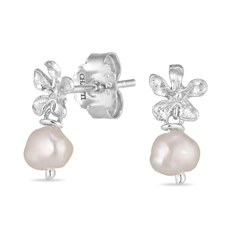 blommor pärla örhängen i silver - Lumé Etched