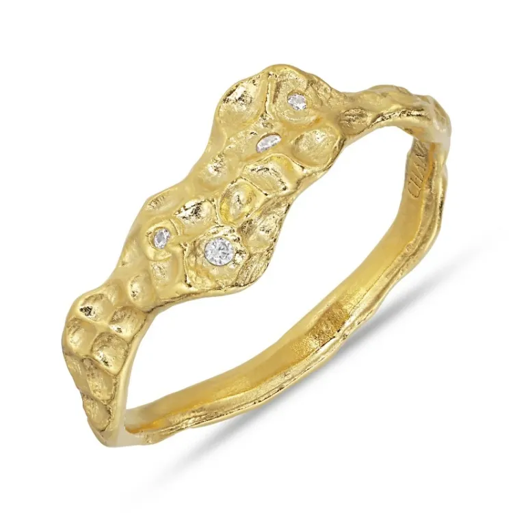vit zirkon ring i förgyllt silver - Lumé Etched