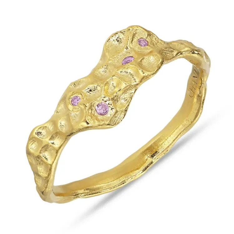 rosa zirkon ring i förgyllt silver - Lumé Etched