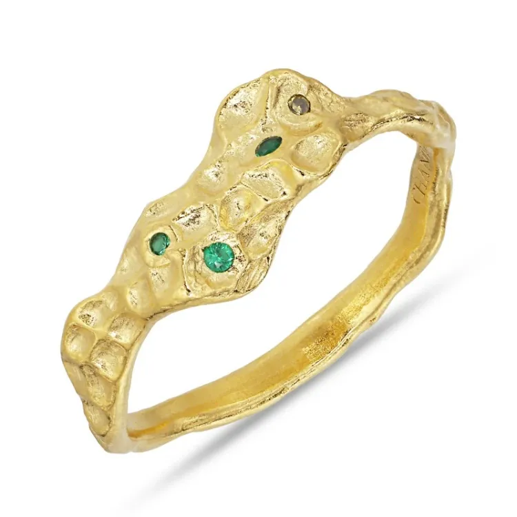 grön zirkon ring i förgyllt silver - Lumé Etched