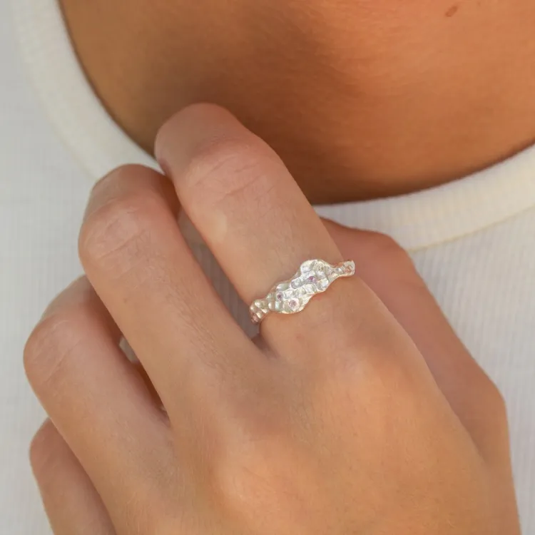 rosa zirkon ring i silver - Lumé Etched