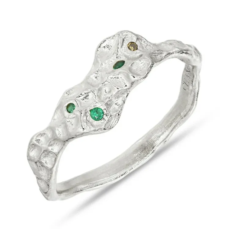 grön zirkon ring i silver - Lumé Etched