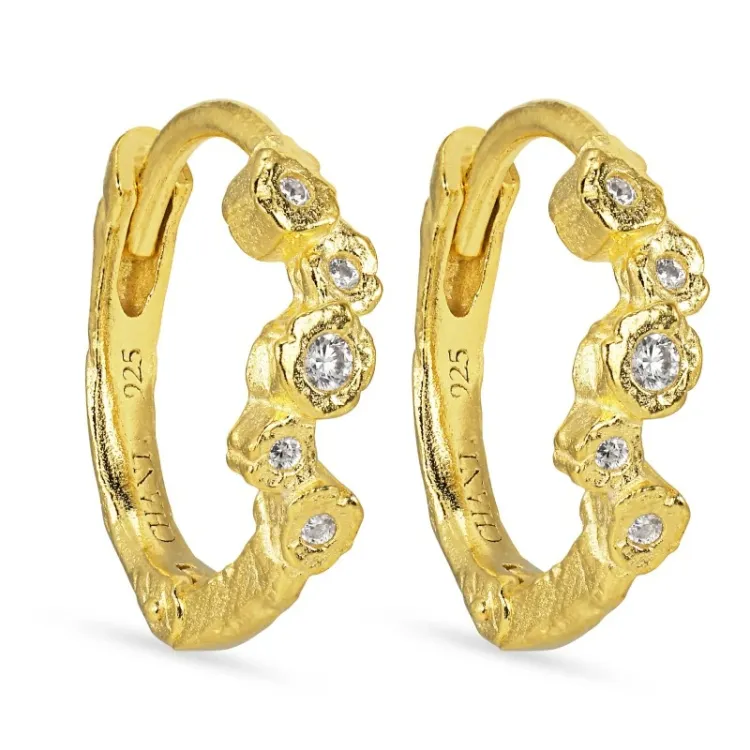 12 mm vita zirkon creol i förgyllt silver - Bubbly Sparkle