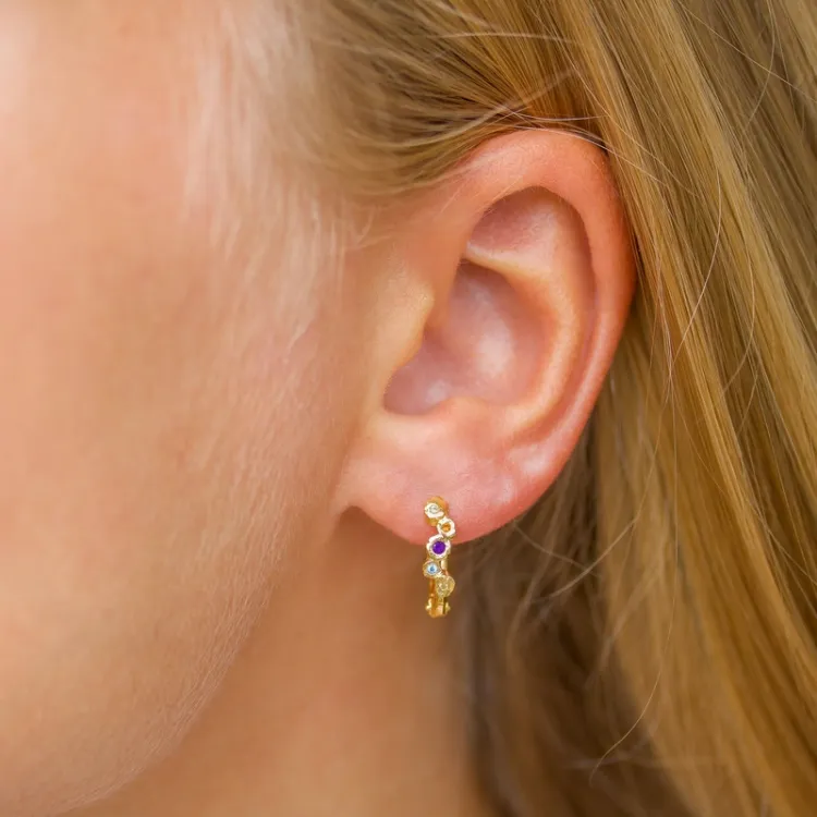 12 mm multifärgade zirkon creol i förgyllt silver - Bubbly Twist