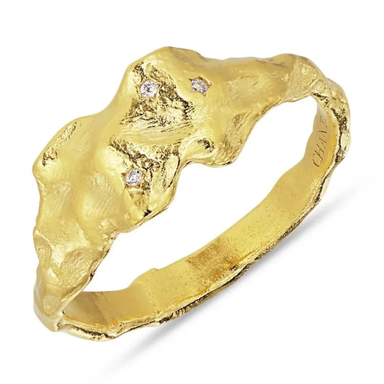 bred zirkon ring i förgyllt silver - Lumé Etched