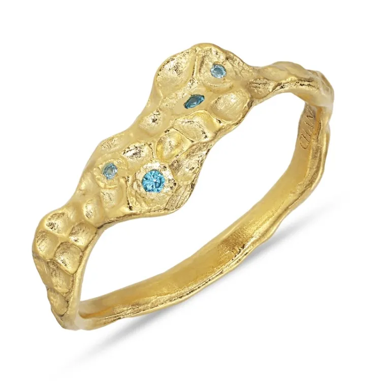 blå zirkon ring i förgylld mässing - Lumé Etched