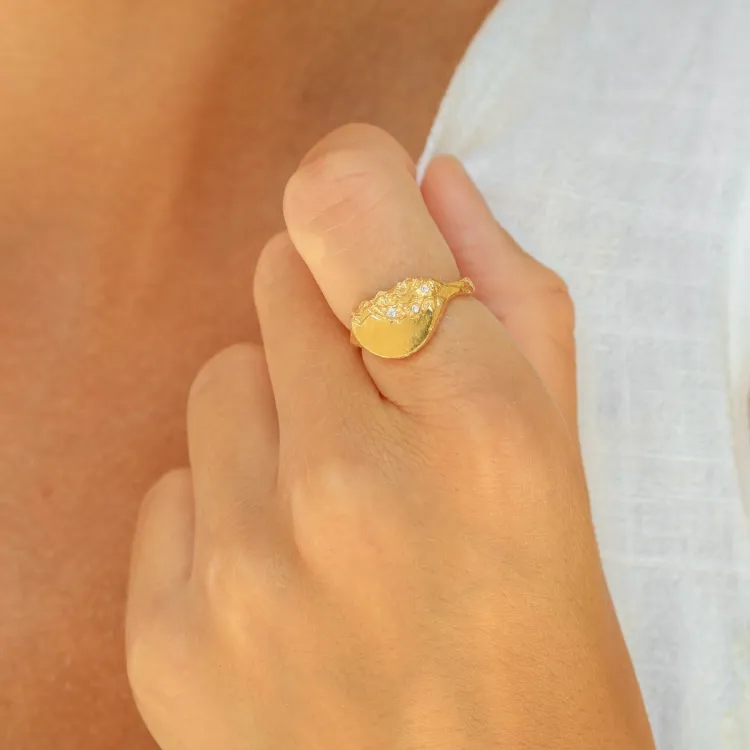 zirkon ring i förgylld mässing - Lumé Etched