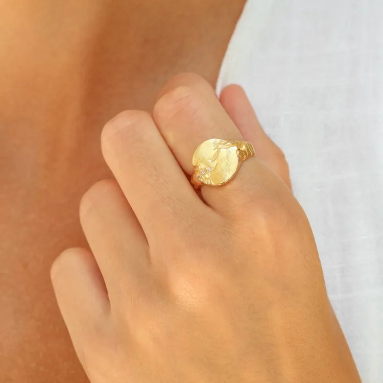 zirkon ring i förgylld mässing - Lumé Etched