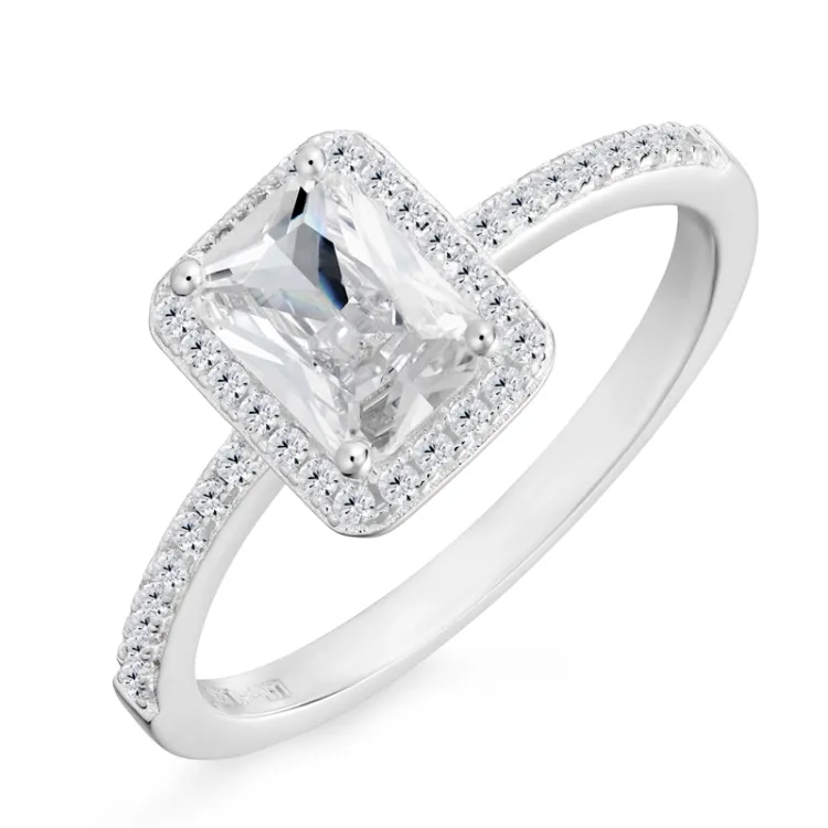 fyrkantigt zirkon ring i silver