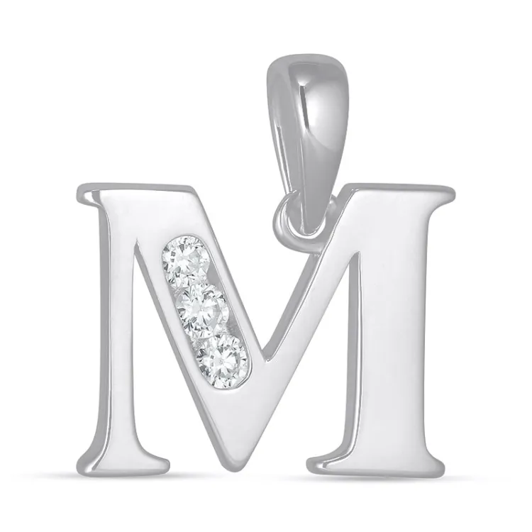 bokstav m zirkon hängen i silver - My Letter