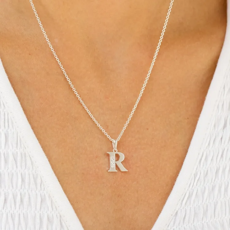 bokstav r zirkon hängen i silver - My Letter
