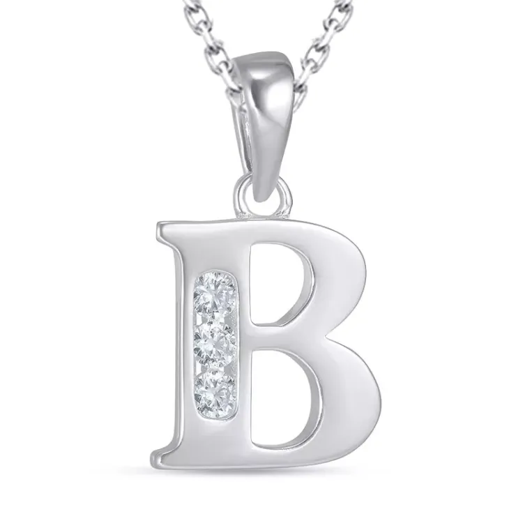 bokstav b zirkon halsband i silver med hängen i silver - My Letter