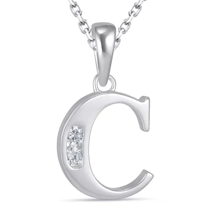 bokstav c zirkon halsband i silver med hängen i silver - My Letter