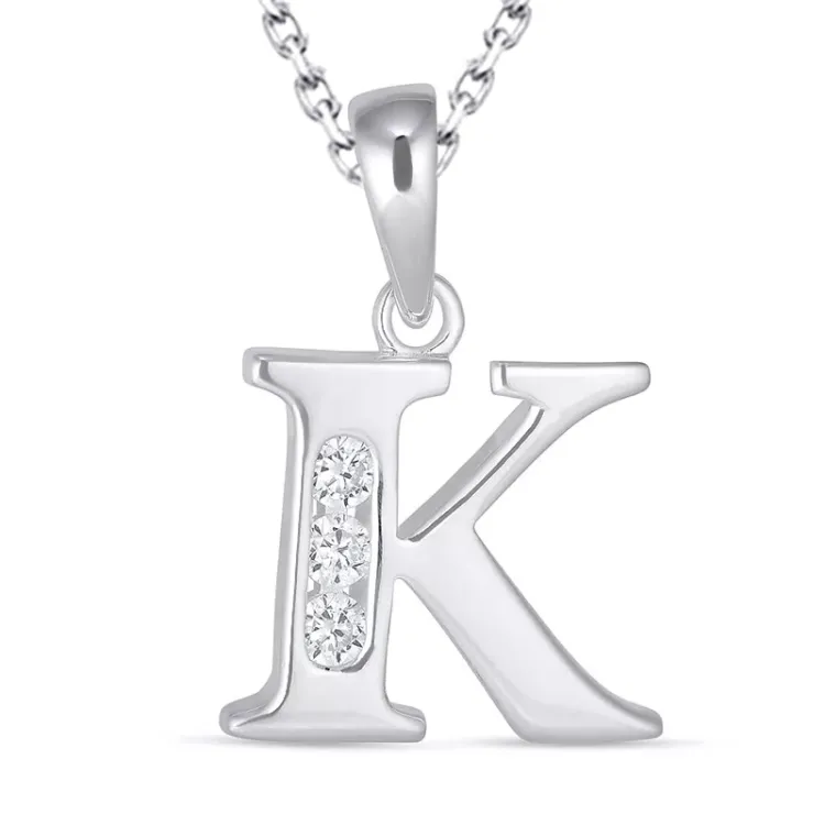 bokstav k zirkon halsband i silver med hängen i silver - My Letter