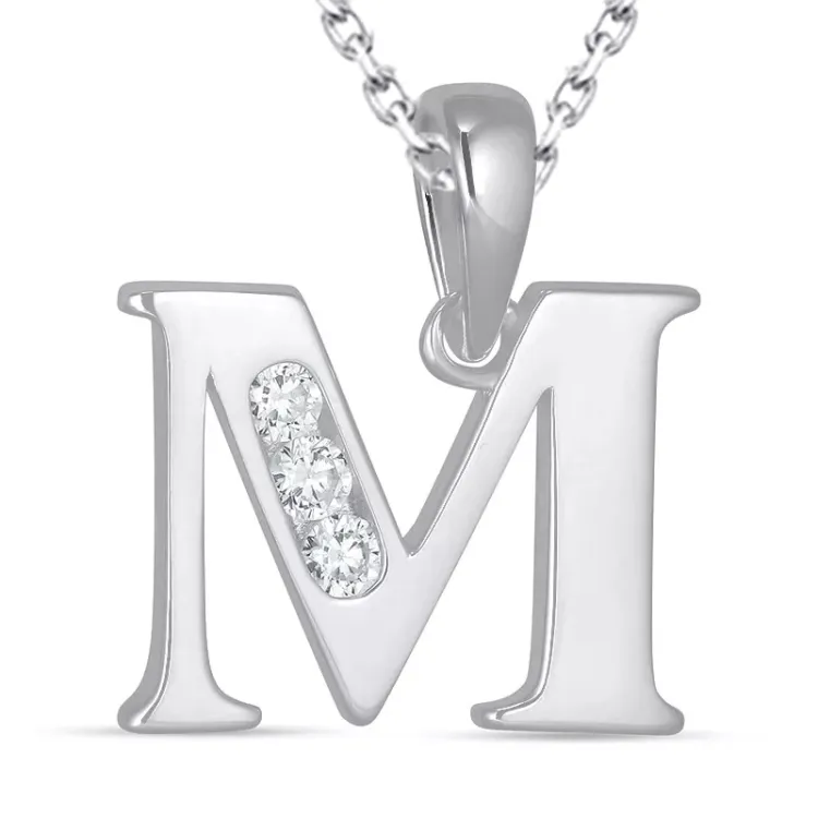 bokstav m zirkon halsband i silver med hängen i silver - My Letter