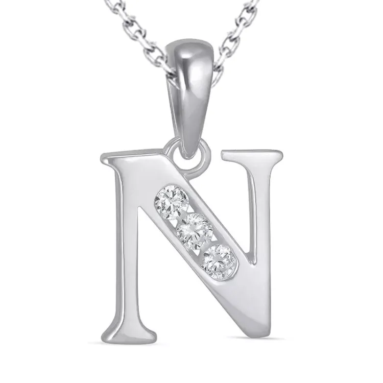 bokstav n zirkon halsband i silver med hängen i silver - My Letter