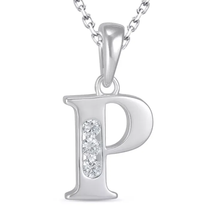 bokstav p zirkon halsband i silver med hängen i silver - My Letter