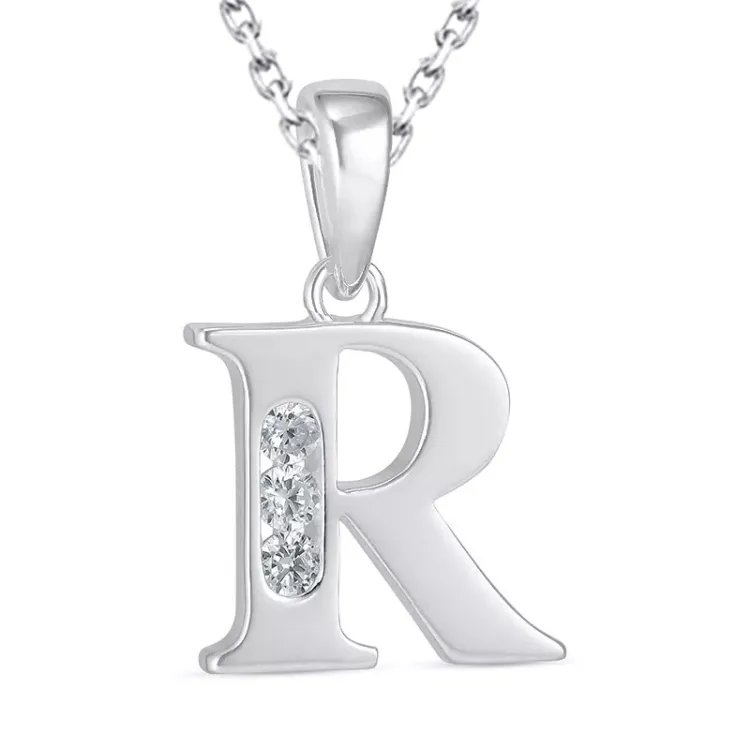 bokstav r zirkon halsband i silver med hängen i silver - My Letter